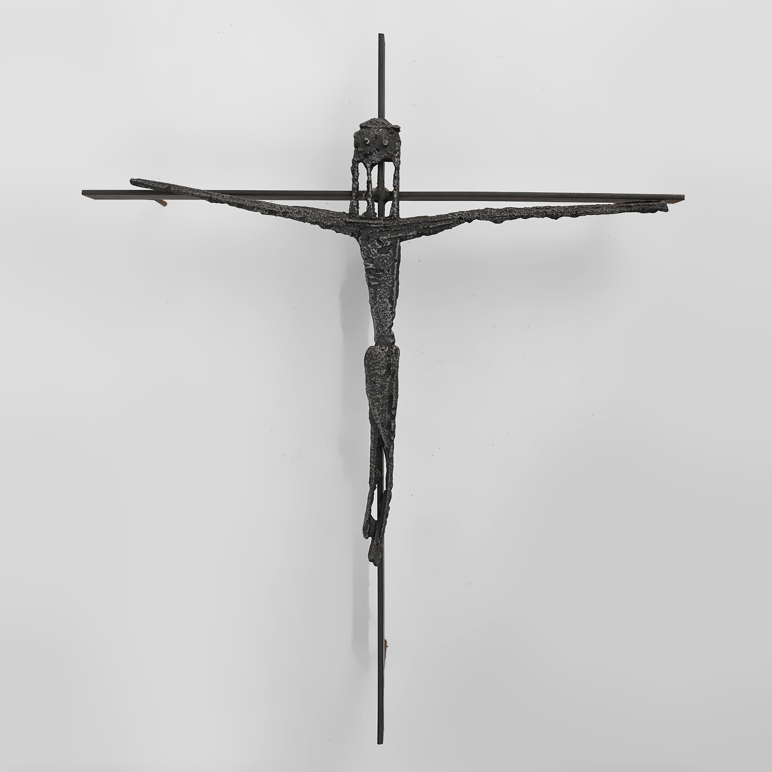Brutalist Welded-Iron Crucifix Wall Sculpture by Pia Manu, Mid-20th Century-img